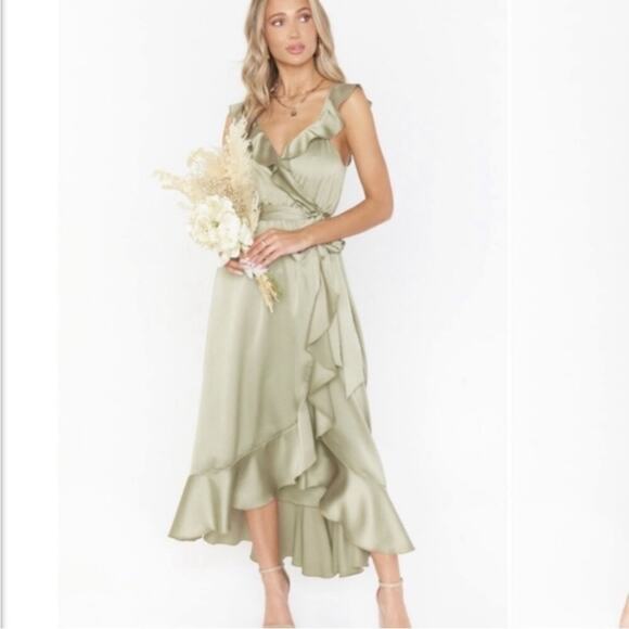Show Me Your MuMu Dresses & Skirts - Show Me Your Mumu SMYM Samantha Ruffle Wrap Dress in Moss green NEW SMALL